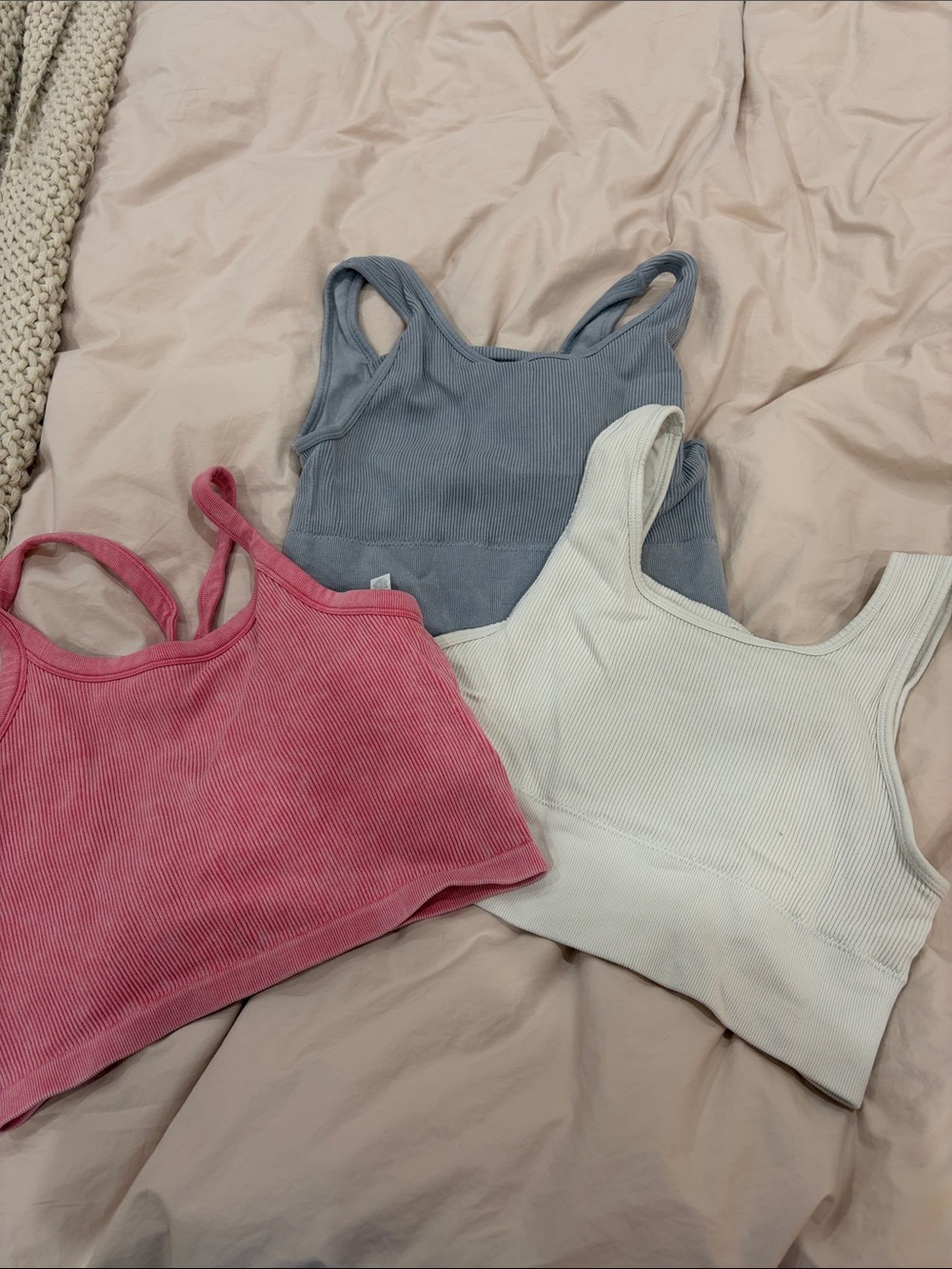 Crop Rib Tank Top - Pink, Blue, Cream
